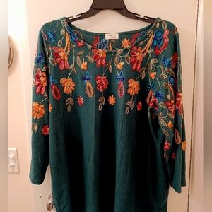 Embroidered Floral Green Top